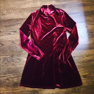 Red Velvet Mock Neck Dress